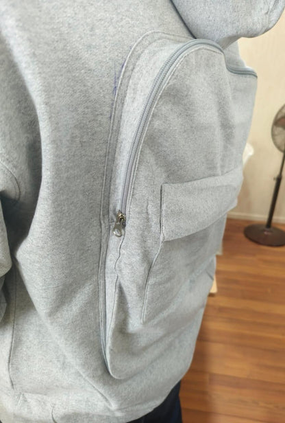 Men's Solid Custom Backpack Zip Up Hoodie